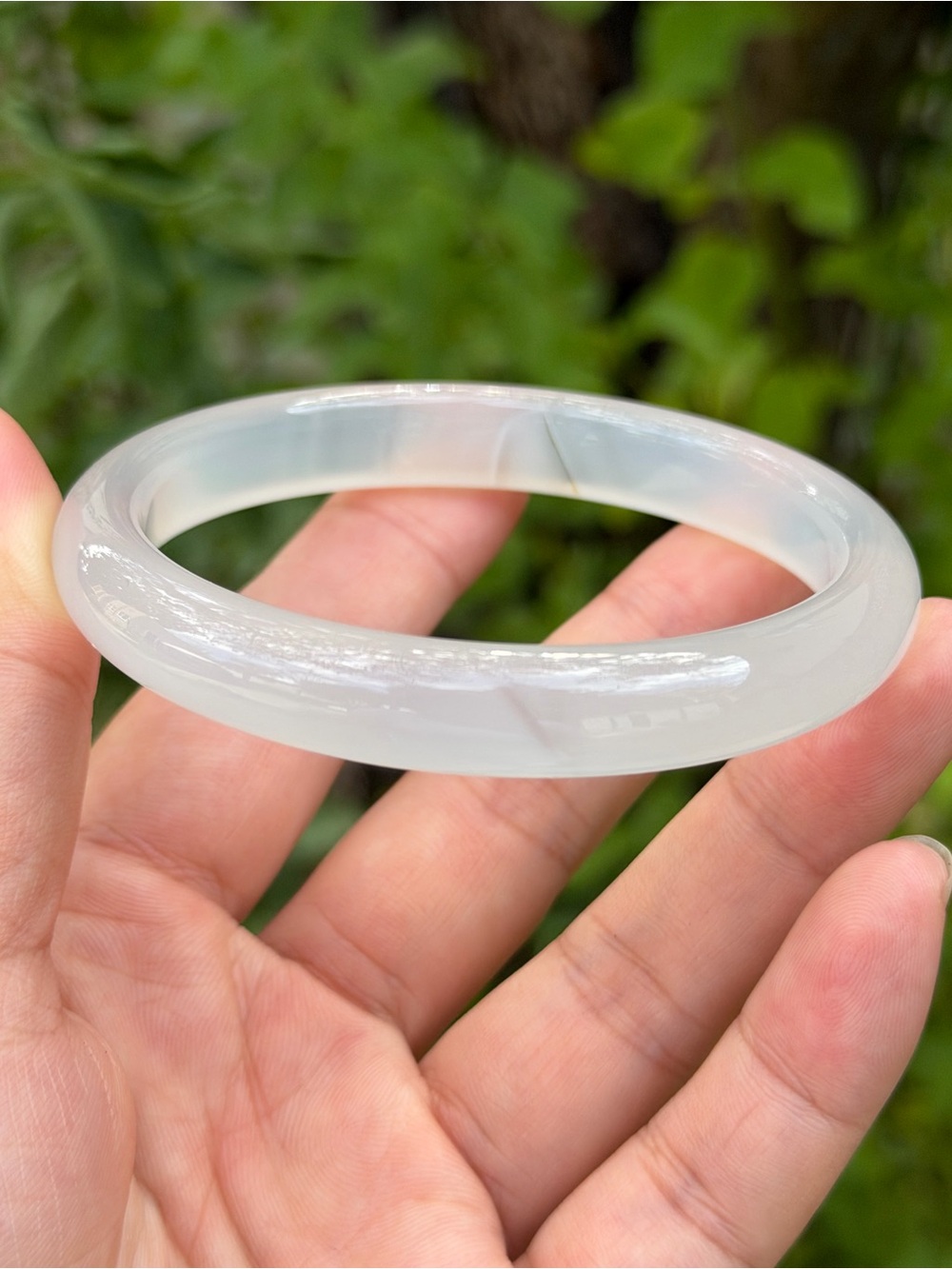 62.5mm inner diameter skinny white translucent agate bangle 1635